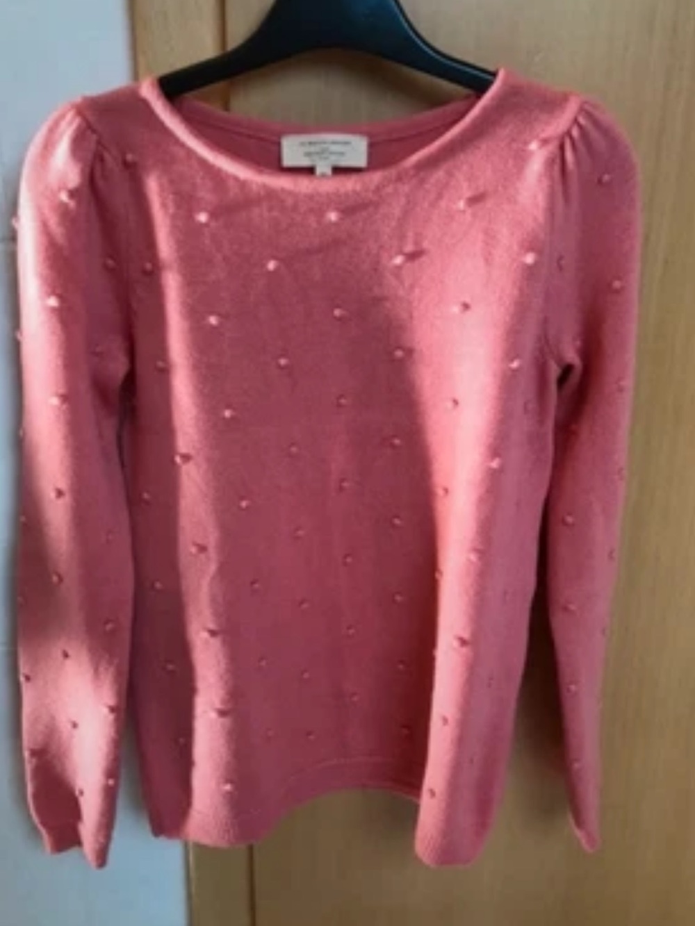 Sezane Coral Pink Pom-Pom Crewneck Sweater